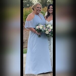 JJs House Ice Blue Halter Neck Cold Shoulder Chiffon Bridesmaid Dress Maxi